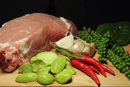 Ingredients for stir fry pork.の写真素材