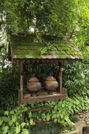 Clay Pot Jar with drinking water according to rural Thailand.の写真素材