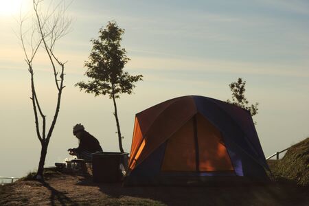 Tourists camp at the top of Phu Thap Berk, Khao Kho District, Phetchabun Province, Thailand