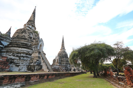 three pagodas Wat Phra Si Sanphet, Ayutthaya Province, is a very important temple in the Ayutthaya period. Located in the Royal Palace It is a temple without monks in the Buddhist Lent.の写真素材