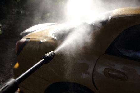 car washing with high pressure water jetsの写真素材