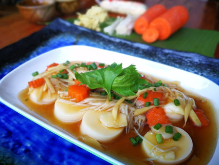 Stir Fried Egg Tofu with Minced Pork and Golden Needle Mushroom.の写真素材