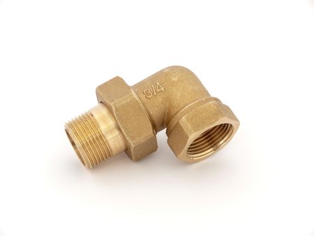 90degree copper elbow isolated on whiteの写真素材
