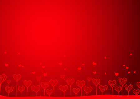 Hearts in the form of a vegetative pattern on a red background. A vector illustrationのイラスト素材