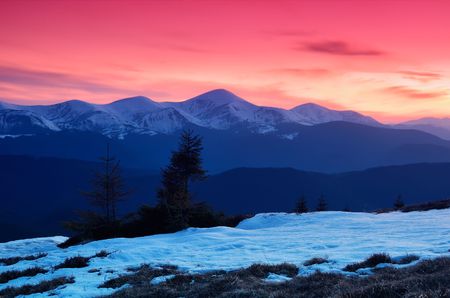 Dawn in mountains Carpathians, Ukraine. Autumn morningの写真素材