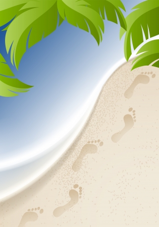 Background to the coast and palm leaves. The illustration on the theme of the summer and holiday by the seaのイラスト素材