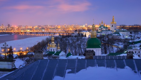 Night cityscape  View of the Kiev-Pechersk Lavra  Kyiv, Ukraineの写真素材
