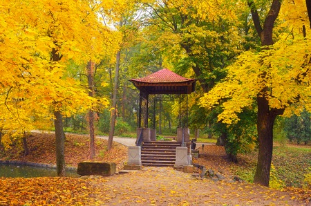 Autumn Landscape with Gazebo in the Parkの写真素材