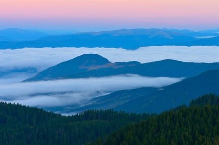 Mountain landscape with a gentle dawnの写真素材