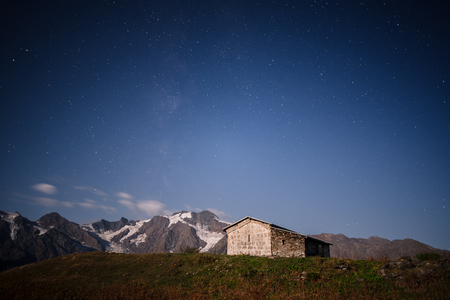 Night landscape. Light of the moon in mountains. Georgia, Svaneti, Caucasusの写真素材