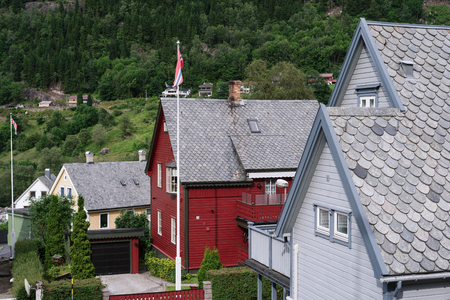 Norway, Odda, July 06, 2017: typical architecture of Norwegian housesのeditorial素材