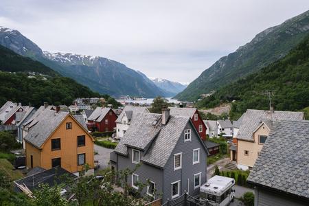 Norway, Odda, July 06, 2017: typical architecture of Norwegian housesのeditorial素材