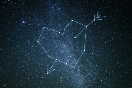 Valentine's day concept. A constellation of love in the starry sky. Heart and cupid arrow