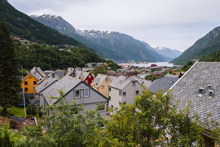 Norway, Odda. Typical architecture of Norwegian housesの写真素材