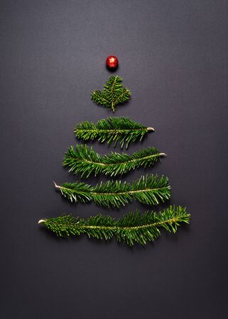 Christmas Greeting Card. Stylized Christmas tree on a black backgroundの写真素材