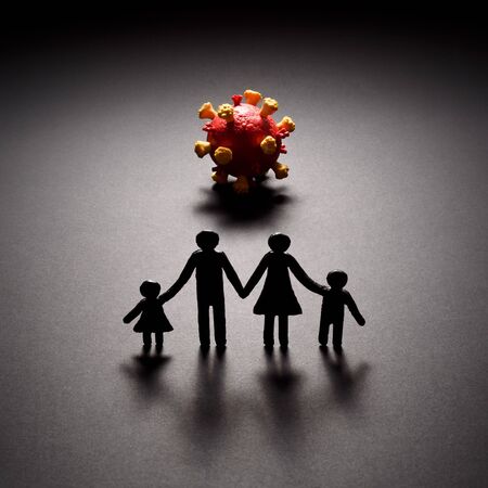 Family quarantined. COVID-19 coronovirus infection pandemicの写真素材