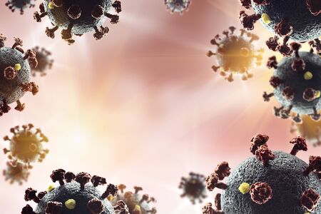Abstract background for design on the theme of coronovirus disease COVID-19. Close-up model of the...