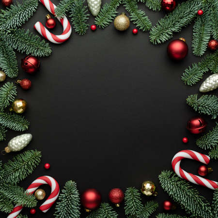 Black Christmas background. Banner with copy space for text