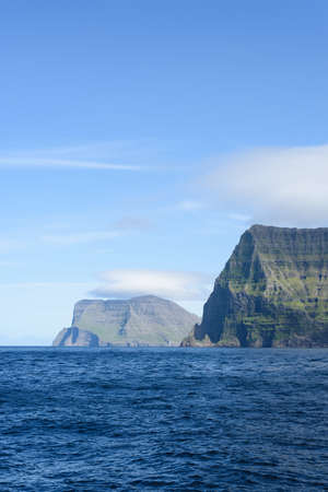 View from Kalsoy island to Kunoy and Vidoy islands on Faroe Islands, Denmarkの写真素材