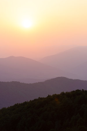 Natural background with mountain dawn and copy spaceの写真素材