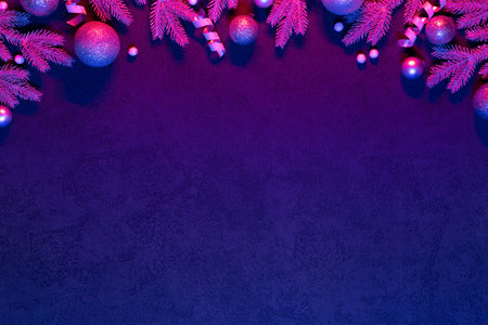 Christmas background in neon color with border and copy spaceの写真素材