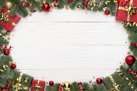 White Christmas Background with Ornament Frameの写真素材
