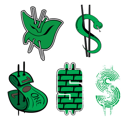 Five styles of dollar sign.のイラスト素材