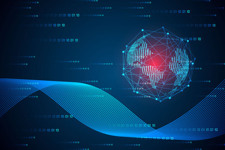 Abstract technology concept world digital link and wave on hi tech backgroundのイラスト素材