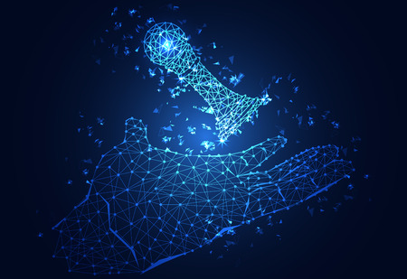 Abstract technology business concept hand digital blue link and chess.Meaning is to do business,chance,success and fortune on hi tech dark blue background.のイラスト素材