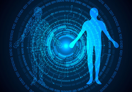 abstract science concept human body digital health care and circle link digital binary future design on hi-tech backgroundのイラスト素材