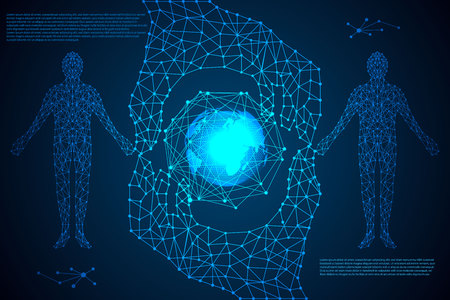 Abstract science concept human body digital health care and hands digital future design on hi tech backgroundのイラスト素材