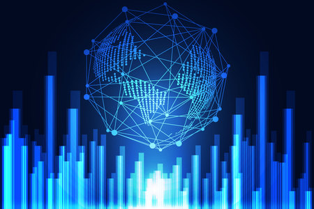 Abstract technology concept world digital link network connection on hi tech blue background.のイラスト素材