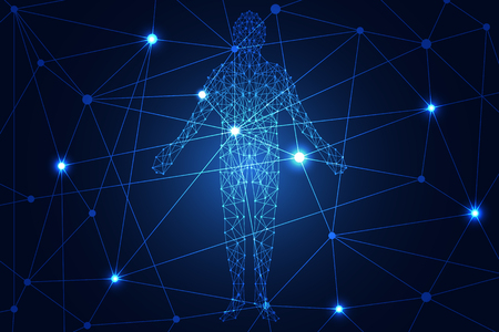 Abstract technology science concept human digital link on high technology blue background.のイラスト素材