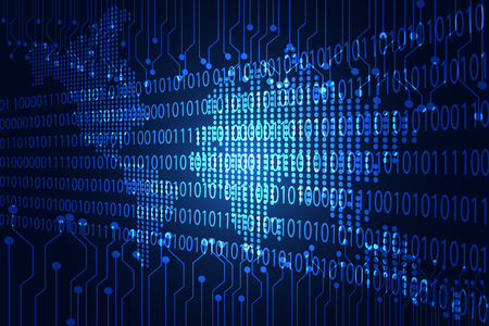 abstract technology concept map dot digital link binary on hi tech blue backgroundのイラスト素材