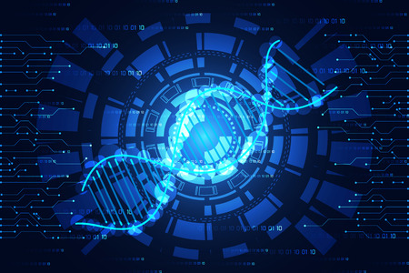 Abstract technology concept circle DNA digital link binary on hi-tech blue background.のイラスト素材