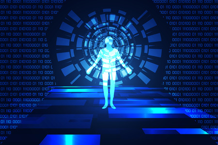 Abstract technology concept humanity on the way to the future on binary hi-tech background.のイラスト素材