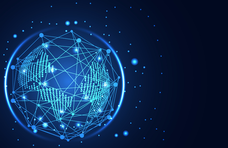 Abstract technology concept world digital link network on hi tech background.のイラスト素材