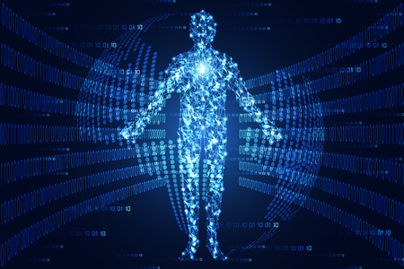 abstract technology concept human digital link on binary hi tech backgroundのイラスト素材