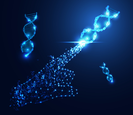 Abstract technology concept hand digital link and DNA on hi-tech background.のイラスト素材