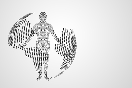 Abstract technology concept World digital link map dot and human digital on high technology gray background.のイラスト素材