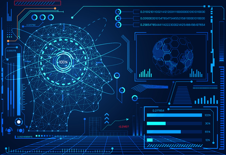 Abstract technology ui futuristic concept human brain interface hologram elements of digital data chart.のイラスト素材
