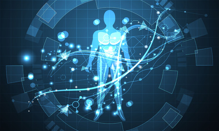 Abstract technology futuristic human digital concept future world Hi-tech digital modern on dark blue binary background.のイラスト素材