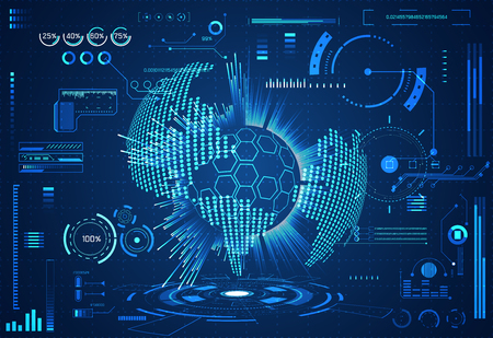 abstract technology ui futuristic concept hud world interface hologram elements of digital data chart, communication, computing and percent vitality innovation on hi tech future design backgroundのイラスト素材
