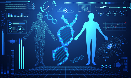 abstract technology ui futuristic concept human digital DNA health care of hud interface hologram elements of digital data chart, communication,innovation on hi tech future design backgroundのイラスト素材