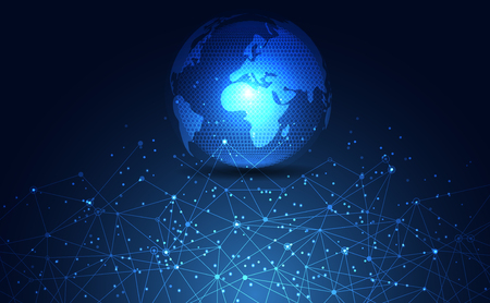 Modern abstract network world science connection technology internet and graphic design. on hi tech future blue background. for template,web design wallpaper,poster,presentation.Vector illustrationのイラスト素材