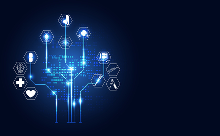 Abstract technology digital health medical concept icon digital medical symbol on hi tech blue healthcare pharmacy on gradient square for template web design, presentation.Vector Illustration.のイラスト素材