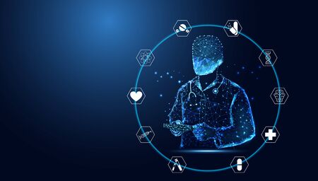 Abstract health medical science healthcare icon digital technology doctor concept modern innovation,Treatment,medicine on hi tech future blue backgroundのイラスト素材