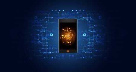 abstract technology digital on smartphone futuristic digital network connect on hi tech background.vector illustrationのイラスト素材