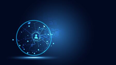 Abstract technology business global network connection concept connecting communication people on hi tech blue background.Vector Illustration のイラスト素材