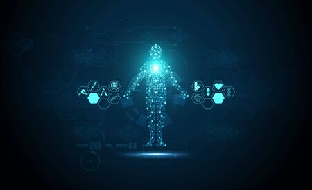 Abstract technology digital health medical concept human digital medical symbol on hi tech blue healthcare pharmacy on gradientのイラスト素材